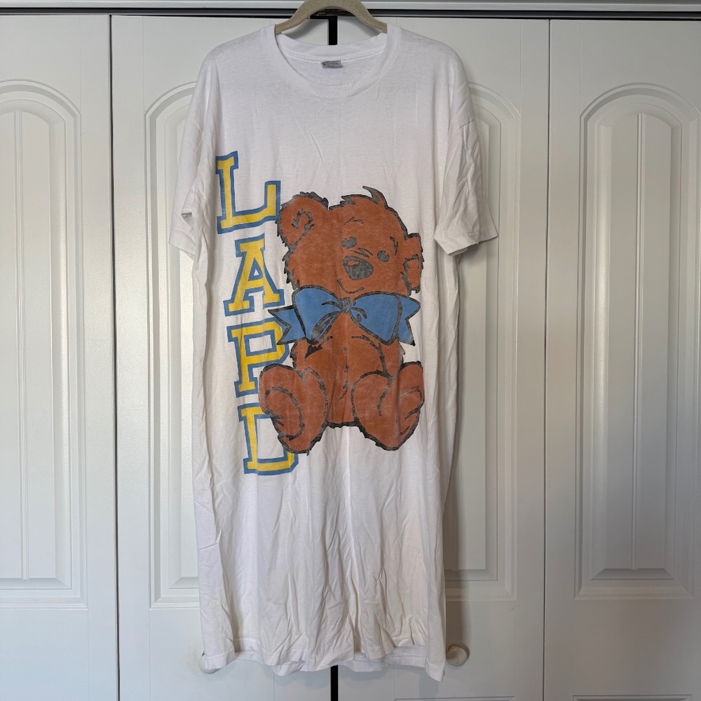 Vintage 80s 90s LAPD Teddy Bear Cut T-Shirt Dress Oversized Night Shirt
